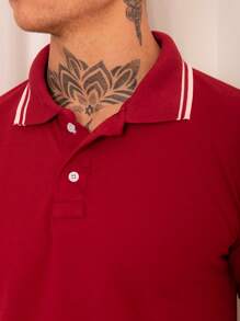 Lucky Star Modas Men's Striped Polo Shirt Piquet Knit - Burgundy - View 5