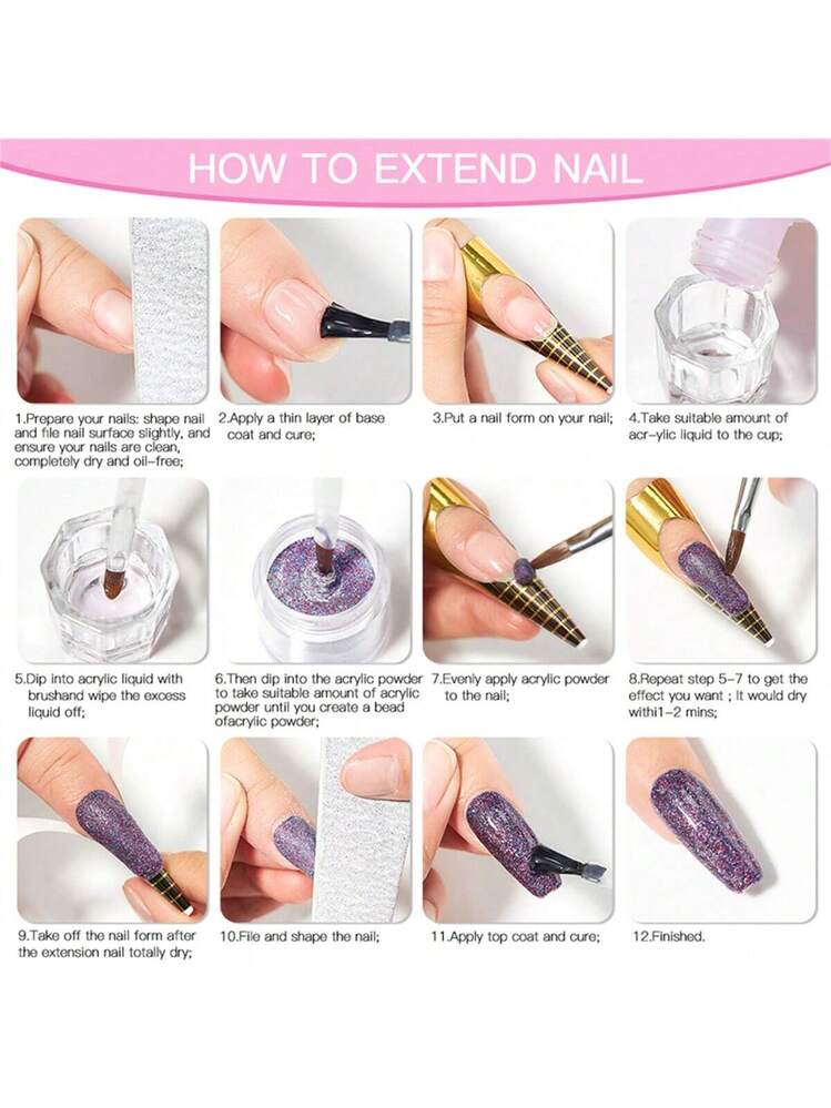アクリルパウダー 10ml 4箱入り、プロ用ホワイトクリアピンク裸色