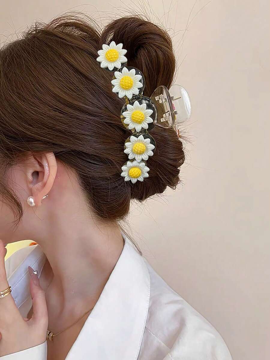 1入太陽花造型髮夾，適合日常佩戴和造型 - 白色 - 查看 1