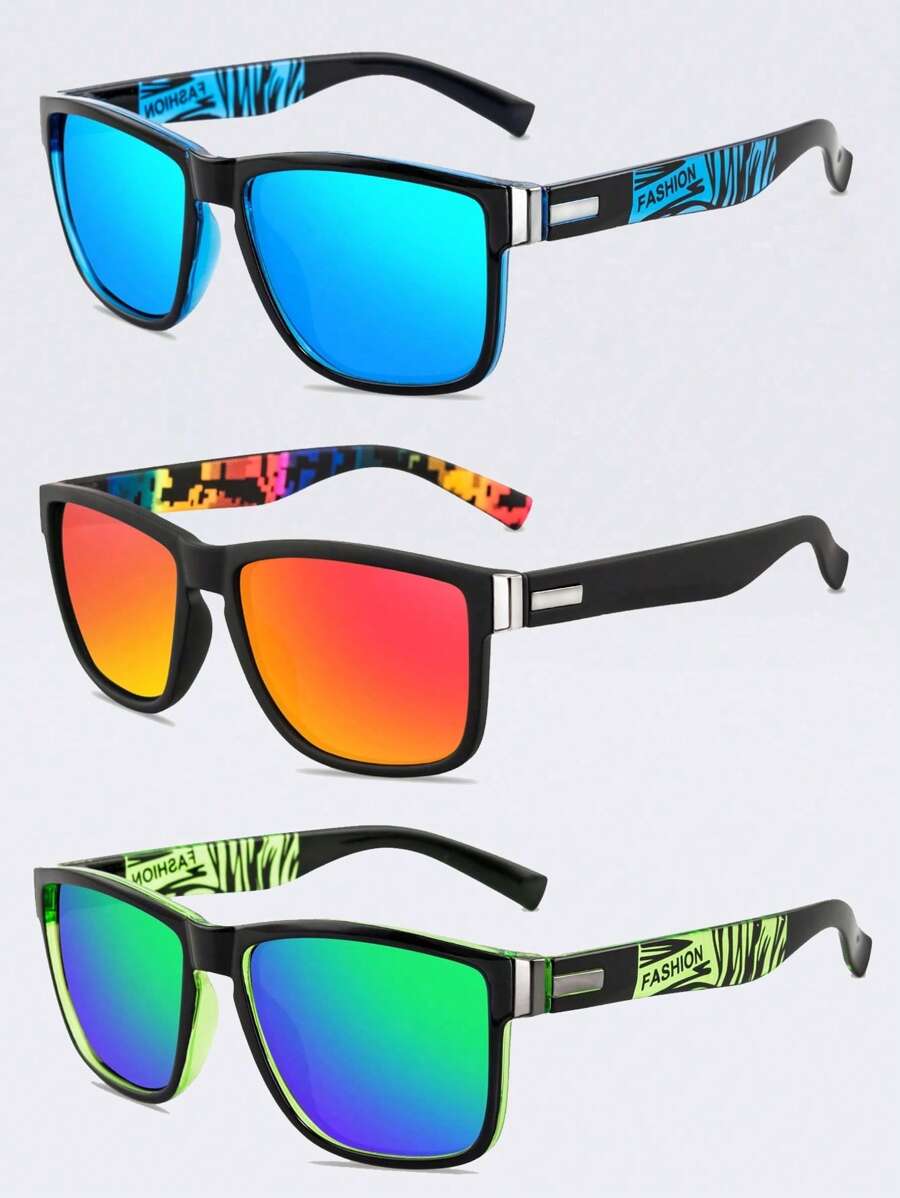 3 Pairs Unisex Square Colorful Decorative Glasses, Fashionable For Daily, Sports, Driving, Etc. - Multicolor - View 1
