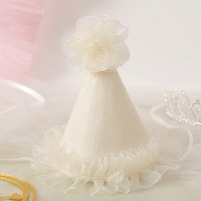 1set/1pc Beige Lace & Felt Birthday Party Hat, Photo Props,Christmas