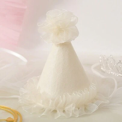 1set/1pc Beige Lace & Felt Birthday Party Hat, Photo Props,Christmas