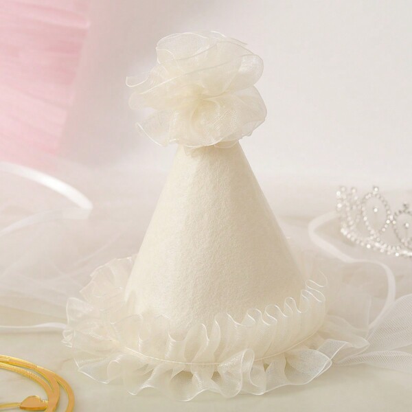 1 set/1 pieza Gorro de fiesta de cumpleaños de encaje y fieltro beige, utilería para fotografías, Navidad