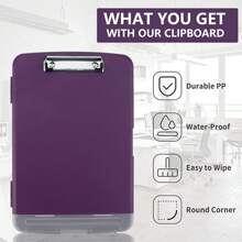 1pc Clipboard With Storage, A4 Loose Leaf Clip With Pen Holder For Care, Heavy-Duty Storage Clipboard With Thin Clip, Clipboard Folder With Side Opening, Smooth Writing Clipboard For Both Men And Women, Essential For Office Workers(Purple) - 紫色 - 查看 6