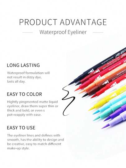 12 支哑光眼线笔套装 - 色彩鲜艳、不易脱妆、防水，非常适合万圣节化妆 - 红色、蓝色、紫色、黑色、白色眼线笔