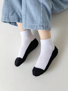 5 pares de calcetines cortos de malla de unicolor para niños, calcetines escolares para niños y niñas, calcetines para niños de color contrastante - Blanco y Negro - Ver 4