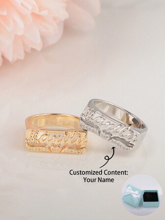 Customized Personalized Name Rapper Style Heart & Lace Flower Carved Ring, Father's Day Gift, Mother's Day Gift, Valentine's Day Gift, Birthday Anniversary Gift, Graduation Gift, Christmas Gift, High-End Gift For Family, Friends And Classmates Stylish,Fall Fashion,Vintage,Feral,Punk Custom,Personalized,Unique Ideal Gifts For Him Girlfriend,Mom,Family,Friends,Daughter,Her,Grandparents,Boyfriend,Dad,Son For Anniversaries,For Birthdays,For Daily Wear,For Prom,For Mother's Day,For Valentine's Day,For Graduation,For Weddings,For Father's Day,For Party