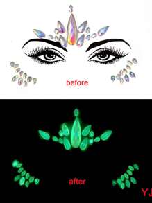 1pc  Face 3d Rhinestone Temporary TattooSticker, One Glow In The Dark For Cosplay,Party Decoration