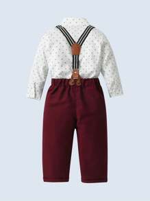 BOARNSEORL 2pcs Baby Boys Gentleman Outfit - Long Sleeve Shirt With Bowknot And Red Suspender Pants, Suitable For Birthday Party, Evening Party, Wedding