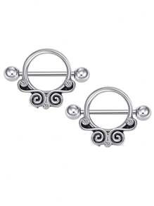 CIZME 1pair Stainless Steel Halloween Elements Nipple Ring Nipple Piercing Jewellery Skeleton Hand Spider Heart Bat Wings Tight Spell Teeth Octopus Multi-Style 14G Body Piercing Jewelry Personalized Give As A Halloween Gift - Silver - View 17