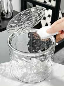 1pc Press On Desktop Trash Can, Light Luxury Water Ripple Storage Basket, Press On Desktop Trash Can, Living Room Miscellaneous Bin, Car Mounted Home Office Desk Restaurant Storage Box, Plastic Trash Can, Multifunctional Desktop And Bathroom Trash Can, Laundry Bead Storage Home Bathroom Decor Bathroom Organizer Fall Decor Back To School
