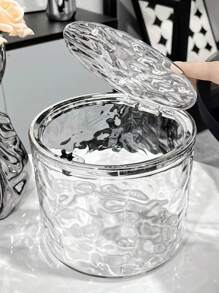 1pc Press On Desktop Trash Can, Light Luxury Water Ripple Storage Basket, Press On Desktop Trash Can, Living Room Miscellaneous Bin, Car Mounted Home Office Desk Restaurant Storage Box, Plastic Trash Can, Multifunctional Desktop And Bathroom Trash Can, Laundry Bead Storage Home Bathroom Decor Bathroom Organizer Fall Decor Back To School