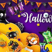 10pcs Random Styles Mixed Color Halloween Ghost  Spider Pumpkin Balloons Halloween Party Decoration Balloon Set - Multicolor - View 6