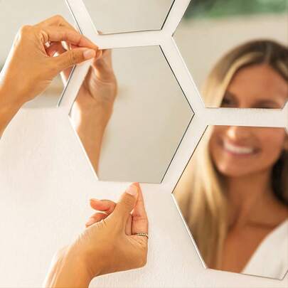 12 Pieces Mirror Wall Stickers, Hexagonal Wall Art Stickers, DIY Home Decoration Acrylic Tile Stickers