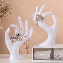 1入組白/黑/棕色OK手勢珠寶架，創意珠寶戒指耳環收納架，桌面珠寶展示飾品，頸鏈手鐲掛展架，適用於梳妝台化妝間商場櫥窗 - 彩色 - 查看 2