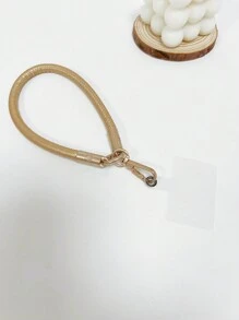 Litchi Pattern Premium Leather Reinforced Mobile Phone Lanyard Wrist Strap Chain Pendant Keychain Anti-Drop Short Rope - Champagne - View 3