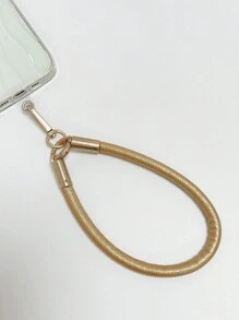 Litchi Pattern Premium Leather Reinforced Mobile Phone Lanyard Wrist Strap Chain Pendant Keychain Anti-Drop Short Rope - Champagne - View 4