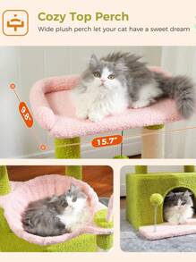 PAWZ Road Árbol para gatos de cactus de 83 cm, torre para gatos de interior con amplio espacio para gatos, poste rascador con hamaca profunda y cómoda plataforma superior, color rosa - Rosa - Ver 5