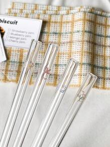 1件/3件/4件/10件简约玻璃吸管饮料吸管蝴蝶结印花透明吸管日常派对用品家居厨房用品学校用品、圣诞礼物 - 無色 - 查看 6