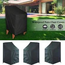 1件装户外叠椅罩，防水防尘，适用于花园露台家具，可罩住叠椅，采用210D牛津布，黑色，底部抽绳设计。 - 黑色 - 查看 6