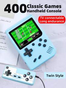 1pc Handheld Game Console  New Retro Game Handheld  Containing 400 Games  Nostalgic Classic Old-Fashioned Game Console Portable Mini Double-Player Small Game Console  Can Be Connected To TV  Teen Memory Birthday Gift - Baby Blue - View 2