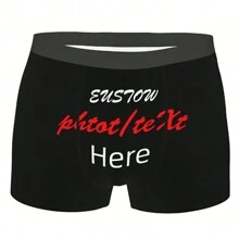 定制趣味内裤，个性定制，适合男士男朋友丈夫，带照片脸部图案的平角内裤，情人节礼物 - 黑色 - 查看 17