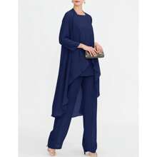 Chiffon Mother Of The Bride Pantsuit 3 Piece Wedding Formal Dress Suit Evening Gown - 藏蓝色 - 查看 2