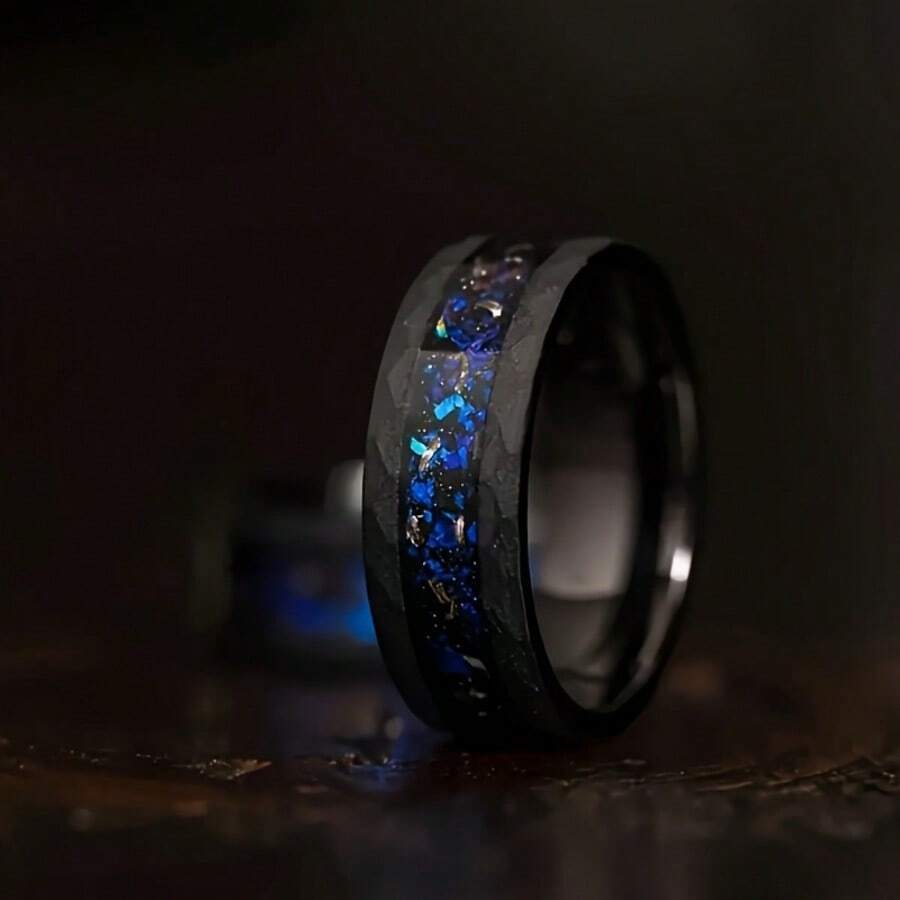 1pc 8mm Multicolor Agate Designed Titanium Steel Ring, Jewelry Gift For