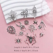10/13入組蜘蛛吊墜混合款式萬聖節蜘蛛網銀古董吊墜，適用於製作手鍊項鍊 - 均碼 - 查看 2