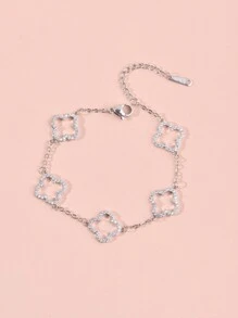 1pc Lucky Four-Leaf Clover Stylish Women's Bracelet With Cubic Zirconia, Surprise Gift For Valentine's Day, Birthday, Mother, Girlfriend, Daughter Valentines