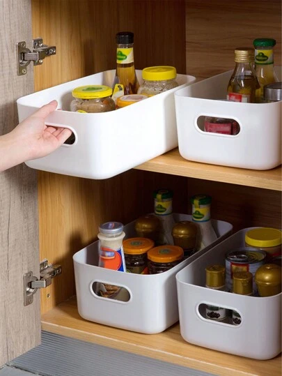 5pcs, Desktop Sundries Storage Box, Kitchen Countertop Storage Box For Spice Jars Seasoning Bottle, Cabinet Organizer, Desktop Snack Storage Box, Makeup Storage Containers, Plastic Skincare Container Box, Room Supplies, Home Supplies, Home Decoration, Christmas Gifts, Home Gifts, Room Decoration