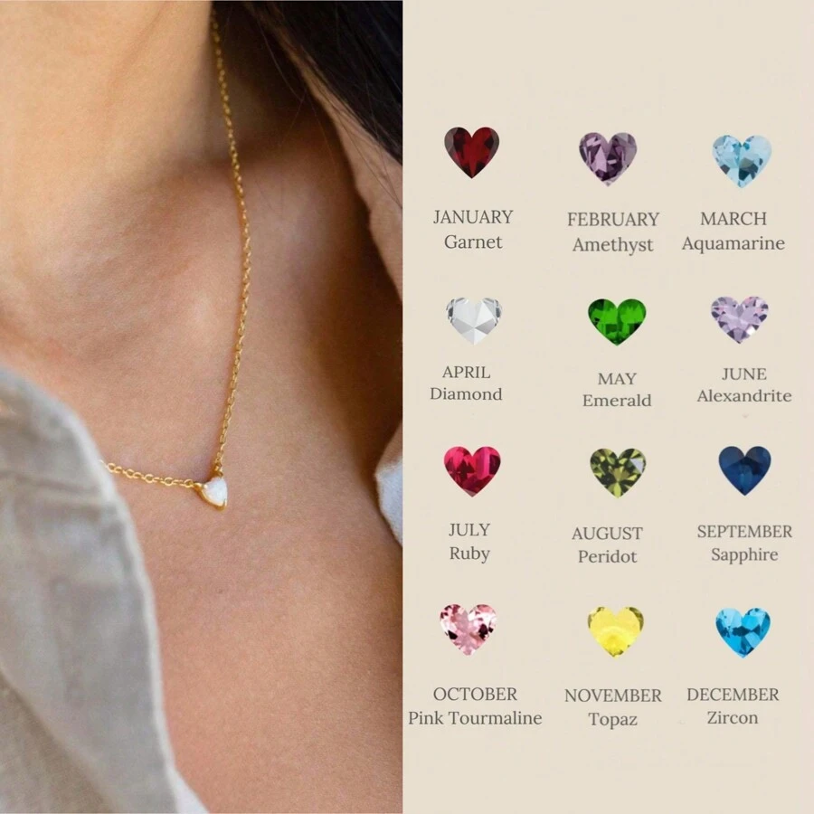 CIREY Dây chuyền mặt dây chuyền hình trái tim thiết kế độc đáo bằng vàng 18K, đính đá quý theo tháng sinh, quà tặng Giáng sinh, sinh nhật, Ngày Valentine cho phái nữ. - Nhiều màu - Xem 1