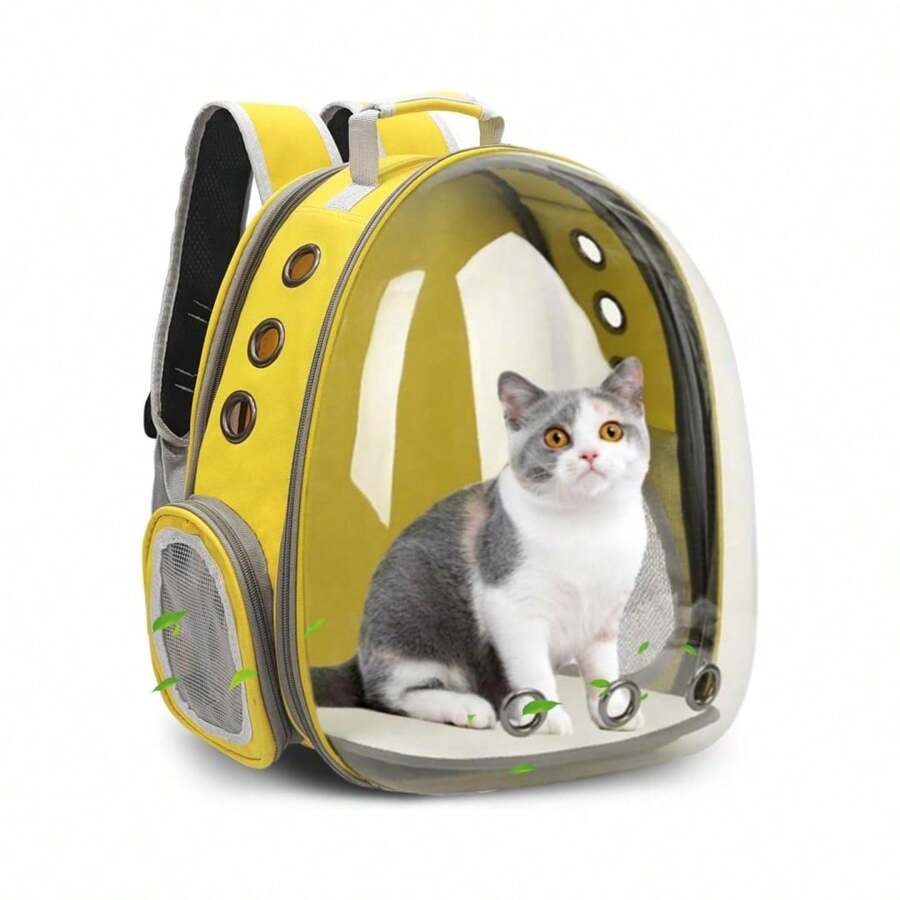 Cat Backpack/Cat Backpack Bubble Expandable Foldable Breathable For Small Medium Dogs Cats, Space Capsule Bubble Window Pet Carrier Backpack For Hiking, Travelling - Yellow - View 1