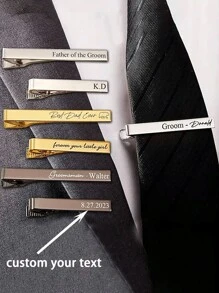 男士定制领带夹，不锈钢材质，可个性化刻字（姓名首字母或全名），是伴郎的理想礼物。这款领带夹经久耐用，采用不锈钢材质，色彩鲜艳，设计可爱有趣，带有Y2K风格。它是一款时尚、休闲且独特的配饰，是送给男士、女士、女友、朋友或孩子的完美礼物。女士发饰 - 款式1 - 查看 12