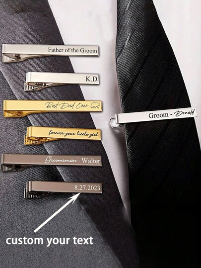Customized Tie Clip For Men, Stainless Steel, Personalized Engraving Available For Initials Or Names, Ideal Groomsman Gift, Long-Lasting, Y2K Style, Fashionable Casual Accessory, Perfect Gift For Him, Friends, Father's Day Gift