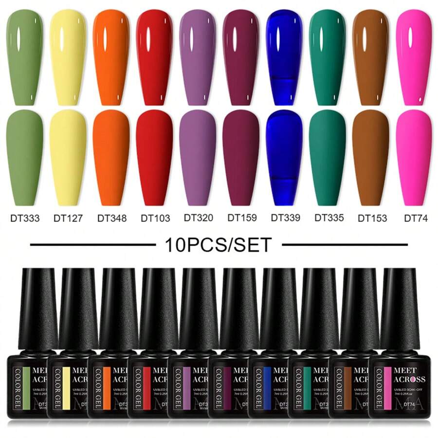 10支/套 7毫升凝胶指甲油套装 裸色 粉色 紫色 红色 闪粉 半永久 UV LED 指甲油 美甲设计 可卸甲油胶套装