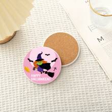 1 件陶瓷软木杯垫，万圣节彩绘设计，耐热、防水、防烫杯垫，简约节日礼物，艺术家居装饰，万圣节装饰，家居装饰万圣节派对 - 彩色 - 查看 17