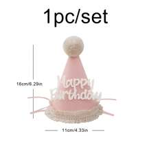 1set/1pc Lace Felt Birthday Hat Party Photo Prop Decoration With Pom Pom Balls
