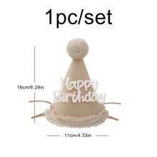 1set/1pc Lace Felt Birthday Hat Party Photo Prop Decoration With Pom Pom Balls