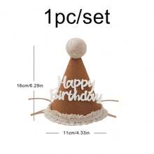 1set/1pc Lace Felt Birthday Hat Party Photo Prop Decoration With Pom Pom Balls