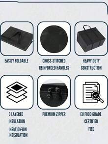 XL/Túi cách nhiệt cực lớn, giữ nóng/lạnh thực phẩm trong nhiều giờ - Túi tạp hóa có thể tái sử dụng, Túi làm mát mềm, Khóa kéo chắc chắn nhẹ, Túi giữ nhiệt không dệt cho bữa trưa, Túi tươi bằng nhôm, Hộp đựng thức ăn mang đi, Túi ăn trưa - màu đen - Xem 5