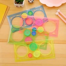 1pc Random Pattern Kaleidoscope Multifunctional Ruler Template Straight Edge Drawing Tool Creative Puzzle Clear Universal Ruler Back To School