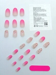 24入組中號橢圓形花朵蒲公英渐層滿足式貼片假指甲，女孩女人美甲用品，適用於日常、辦公、節日、約會、派對增強指尖魅力 - 彩色 - 查看 3