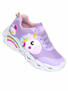 Zapatillas Deportivas Tenis de Led Niña Play Color Lila Rosa Unicornio Casual Focos - Lila Púrpura - Ver 3
