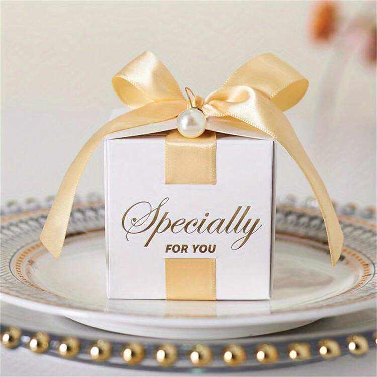 50pcs, Gift Packaging Box Square With Ribbon/Pearls Wedding Birthday Valentines Day Party Favor Packaging Box, Party Favors, Birthday Decor, Wedding Decoration, Party Supplies - Multicolor - View 9
