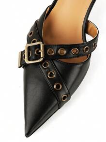 Mules Heels For Women Pointed Closed Toe Kitten Heeled Sandals Buckle Slip On Studded Pointed Stiletto Heels Party Dress Pumps - màu đen - Xem 4