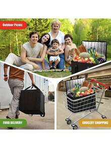 XL/Túi cách nhiệt cực lớn, giữ nóng/lạnh thực phẩm trong nhiều giờ - Túi tạp hóa có thể tái sử dụng, Túi làm mát mềm, Khóa kéo chắc chắn nhẹ, Túi giữ nhiệt không dệt cho bữa trưa, Túi tươi bằng nhôm, Hộp đựng thức ăn mang đi, Túi ăn trưa - màu đen - Xem 3