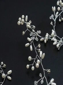 Tiara Hair Arrangement For Bride Pearl Wire Rhinestone Elegant Crystal Luxury - 銀 - 查看 4