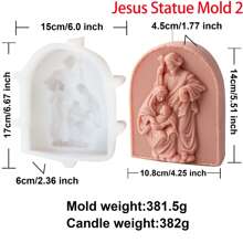 大型耶稣雕像蜡烛模具天主教使徒肖像石膏混凝土树脂铸造工具 DIY 耶稣家庭硅胶模具装饰 - 白色 - 查看 13