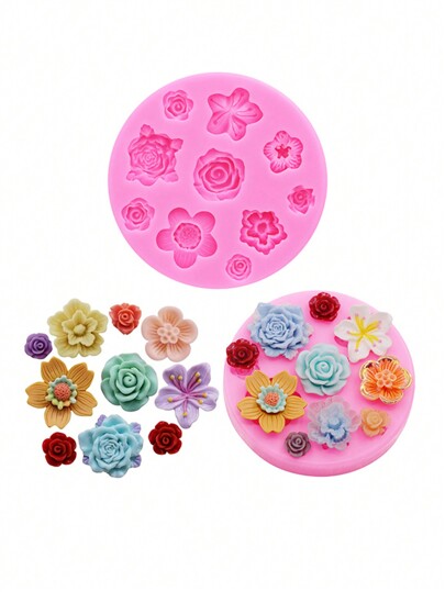 1 pieza Molde de silicona líquido rosa en miniatura con forma de flor, para hacer accesorios para el cabello con flores, zapatos, bolsos, joyería de resina y decoración
